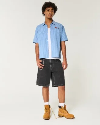 Gewassen zwarte baggy denim short