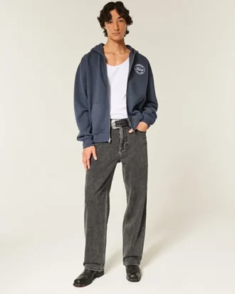 Gewassen zwarte baggy jeans met logo