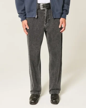 Gewassen zwarte baggy jeans met logo