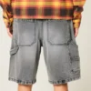Gewassen zwarte denim baggy schildersshort Gewassen zwarte denim baggy schildersshort