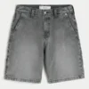 Gewassen zwarte denim baggy schildersshort Gewassen zwarte denim baggy schildersshort