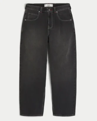 Gewassen zwarte Good Luck geborduurde skater baggy jeans