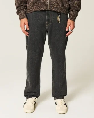 Gewassen zwarte losse paintersjeans