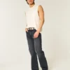Gewassen zwarte relaxte bootcut jeans Gewassen zwarte relaxte bootcut jeans