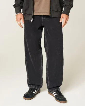 Gewassen zwarte skaterbaggy jeans met naden