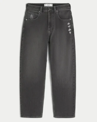 Gewassen zwarte skaterbaggyjeans met jokerprint