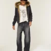 Gewassen zwarte skaterbaggyjeans met print Gewassen zwarte skaterbaggyjeans met print