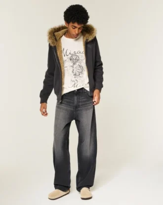 Gewassen zwarte skaterbaggyjeans met print Gewassen zwarte skaterbaggyjeans met print