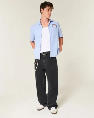 Gewassen zwarte Super Baggy Jeans met sterrenprint