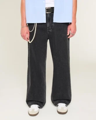 Gewassen zwarte Super Baggy Jeans met sterrenprint