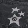 Gewassen zwarte Super Baggy Jeans met sterrenprint Gewassen zwarte Super Baggy Jeans met sterrenprint