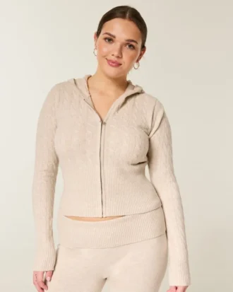 Gilly Hicks kabeltrui met capuchon en ritssluiting
