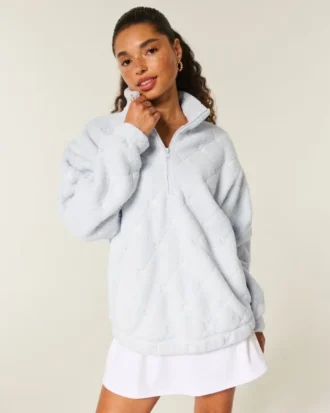 Gilly Hicks Sweatshirt met strikborduursel en sherpa-kraag met kwartritssluiting