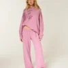Glitterroze print Sweatpants met wijde pijpen Glitterroze print Sweatpants met wijde pijpen