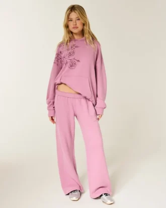 Glitterroze print Sweatpants met wijde pijpen