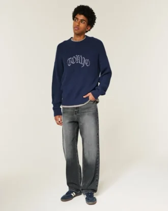 Grijze baggy jeans met hartjesprint