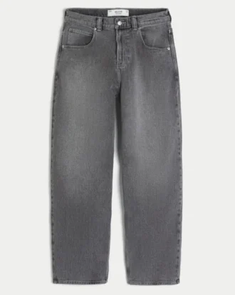 Grijze skaterbaggyjeans met borduursels en studs