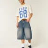 Halfbroek van medium gewassen denim