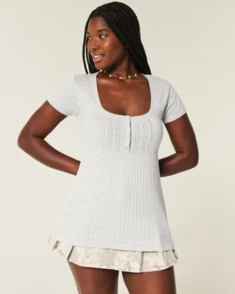 Henley babydoll top met korte mouwen