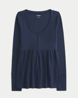 Henley babydoll top met strikbandjes