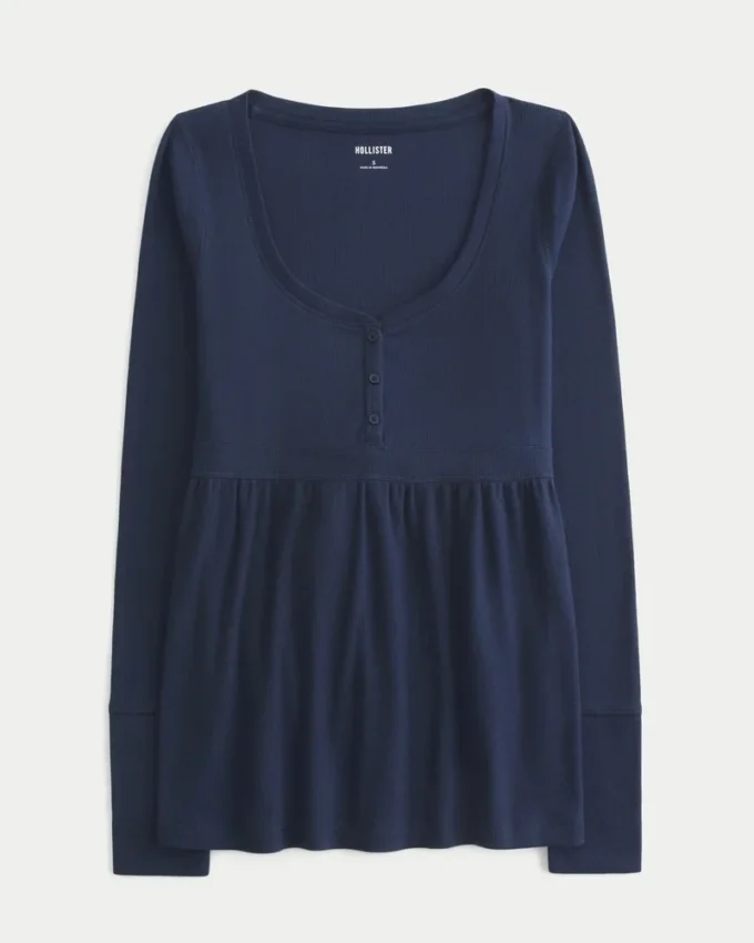 Henley babydoll top met strikbandjes Henley babydoll top met strikbandjes