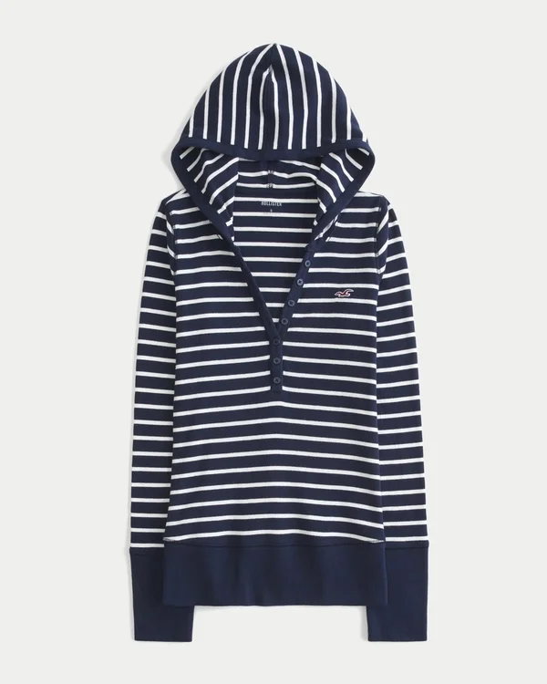 Henley met lange mouwen en capuchon Henley met lange mouwen en capuchon