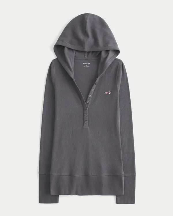 Henley met lange mouwen en capuchon Henley met lange mouwen en capuchon
