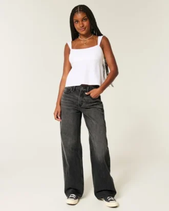Hoge, gewassen zwarte baggy jeans