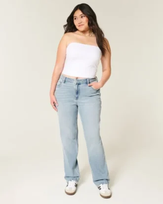 Hoge, lichtgewassen rechte jeans