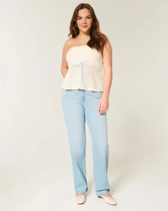 Hoge, lichtgewassen rechte jeans