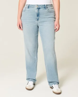 Hoge, lichtgewassen rechte jeans