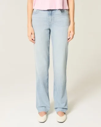 Hoge, lichtgewassen rechte jeans