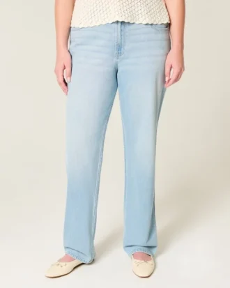 Hoge, lichtgewassen rechte jeans