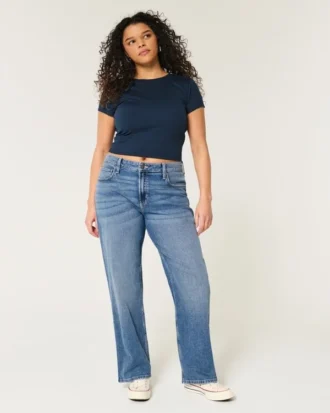 Hoge taille donkere wassing dad jeans