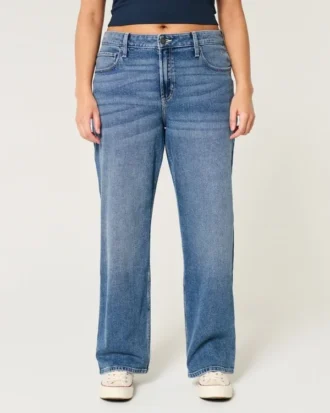 Hoge taille donkere wassing dad jeans