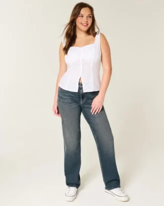 Hoge taille, donkere wassing, rechte jeans