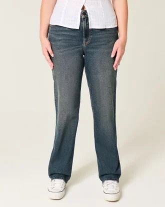 Hoge taille, donkere wassing, rechte jeans