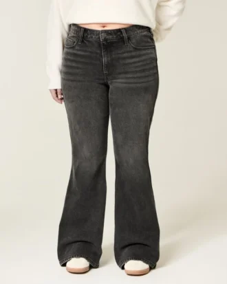 Hoge taille gewassen zwarte flare jeans