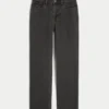 Hoge taille gewassen zwarte rechte jeans Hoge taille gewassen zwarte rechte jeans