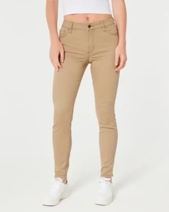 Hoge taille kaki super skinny broek