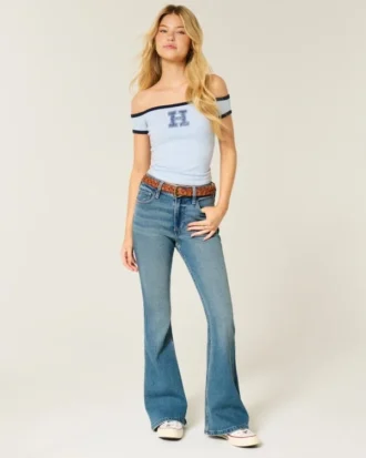 Hoge taille, medium wash flare jeans