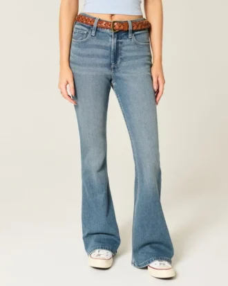 Hoge taille, medium wash flare jeans