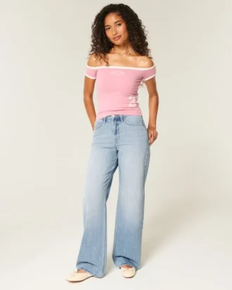 Hoge taille, medium wash, wijde jeans