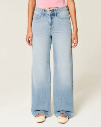 Hoge taille, medium wash, wijde jeans