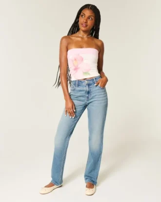 Hoge taille, medium wassing, rechte jeans