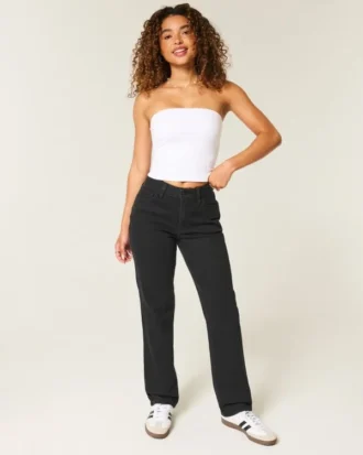Hoge zwarte rechte jeans