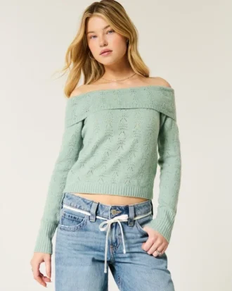 Hollister Comfortabele Cloud Stitchy Off-the-Shoulder Sweater