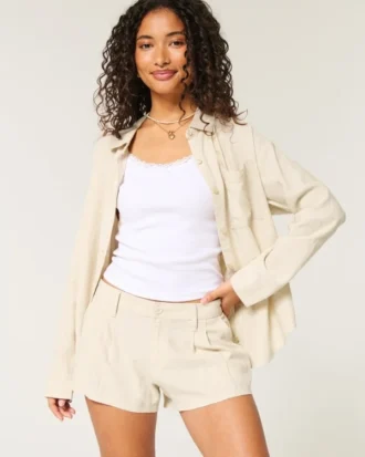 Hollister Livvy laag uitgesneden short van linnenmix 3″