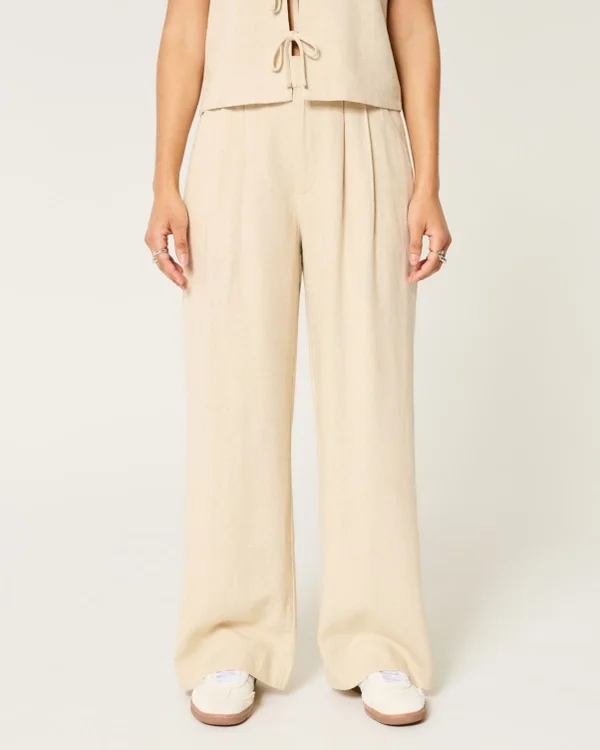 Hollister Livvy Ultra High-Rise Linnenmix Broek met wijde pijpen Hollister Livvy Ultra High-Rise Linnenmix Broek met wijde pijpen