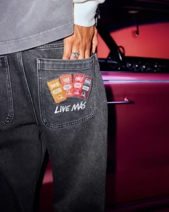 Hollister x Taco Bell Gewassen zwarte baggy jeans met geborduurde print